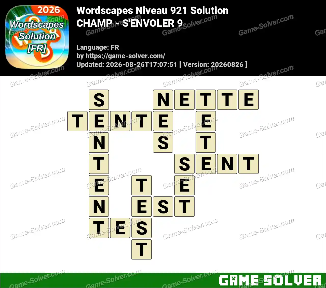 Wordscapes Français Niveau 921 Solution — CHAMP – S’ENVOLER 9